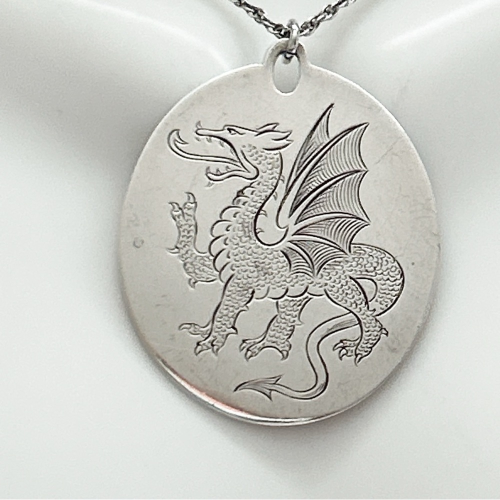 Statement Engraved Dragon Signed Sterling Silver … - image 6